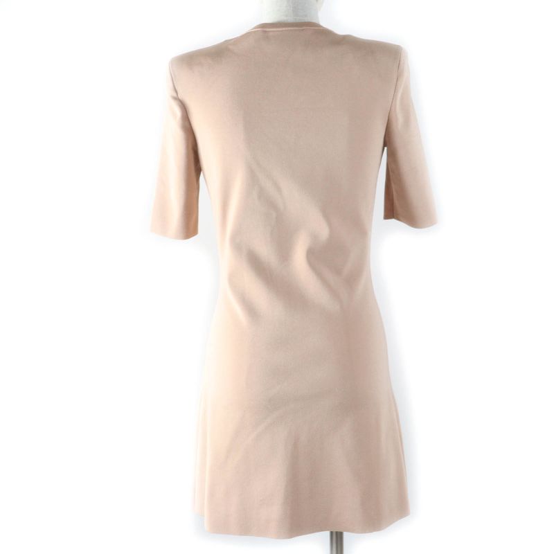 Gucci 22SS 678207 Front Zip Jersey Short Sleeve Knit Dress Pink Beige XS Made