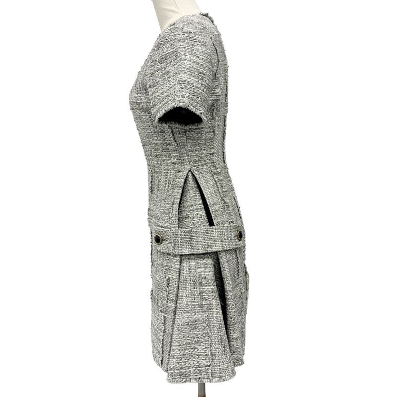 Louis Vuitton Dress Cotton Gray Tweed Short Sleeve 22 SS