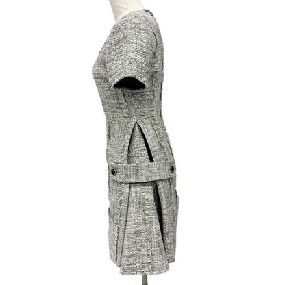 Louis Vuitton Dress Cotton Gray Tweed Short Sleeve 22 SS