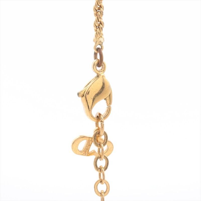 Christian DIOR Logo Necklace GP With Rhinestones Gold