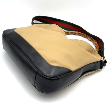 Gucci 001 4095 Handbag Shoulder Bag 2way Bamboo Sherry Line Beige Canvas