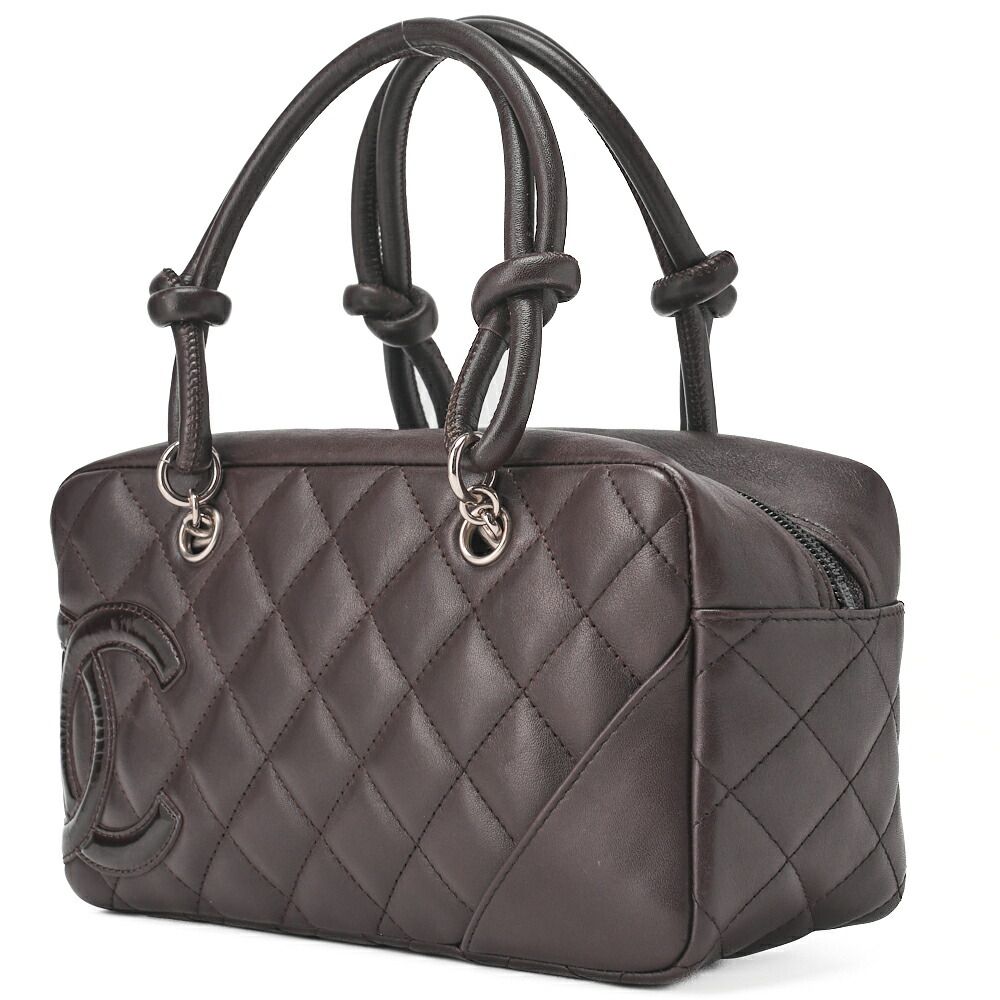 Chanel Cambon Line Calfskin And Enamel Mini Tote Bag In Brown With Silver