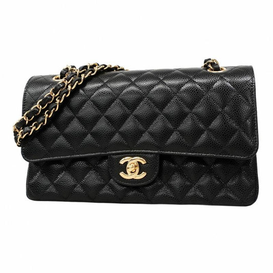 Chanel Shoulder Bag Matelasse Caviar Skin Black Chien Pan Gold Hardware Women