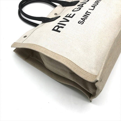 Saint Laurent Rive Gauche Canvas Leather Tote Beige Large Capacity Travel