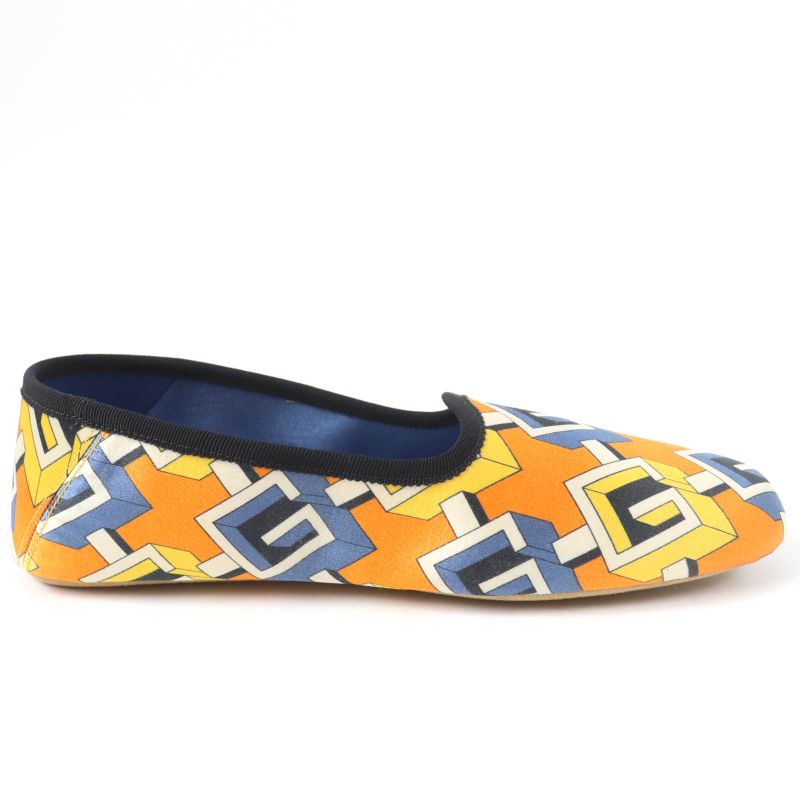 Gucci Geometric G All Over Logo Satin Room Shoes In Orange 37 With Box And