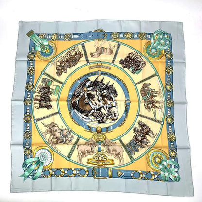 Hermes Carre 90 Chevaux DE Trait Cart Horse Silk Scarf Blue