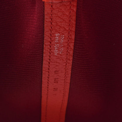 Hermes Garden Party TPM Tote Bag Toile Officier Rouge Grenat X Orange Poppi