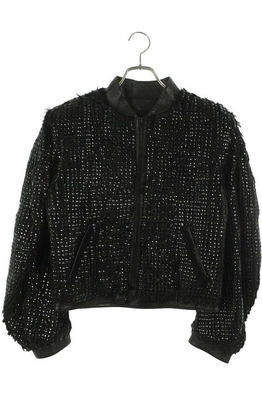 Celine 2e186437e Leather Switch Studded Embellished Rabbit Fur Blouson Women's