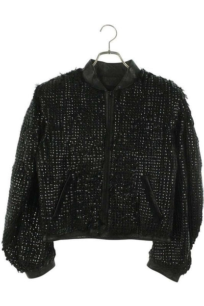 Celine 2e186437e Leather Switch Studded Embellished Rabbit Fur Blouson Women's