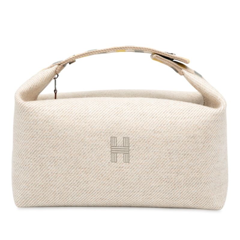 Hermes Brid A Brag Au Carré GM Handbag Pouch Segre Beige Silver Hardware Canvas
