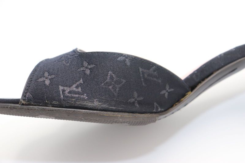 Louis Vuitton Monogram Satin Mule Sandals Women's 37 Ma1020 Black Made In Italy