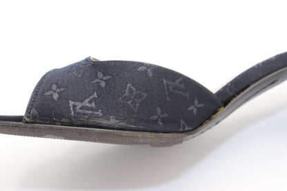 Louis Vuitton Monogram Satin Mule Sandals Women's 37 Ma1020 Black Made In Italy