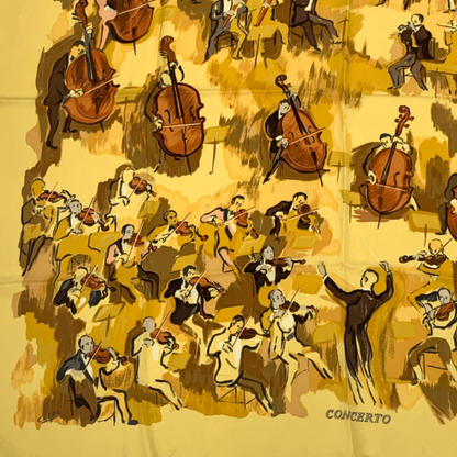 Hermes Carre 90 Concerto Yellow 100% Silk Scarf