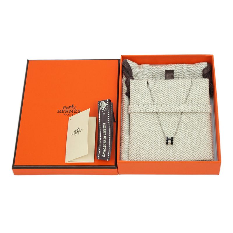 Hermes Necklace Pop Ash Mini Pendant H Black Silver-color- Accessories-