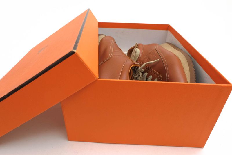 Hermes Shoes Sneakers Shoes Low Cut Ladies Women Leather Genuine Brown Quick H