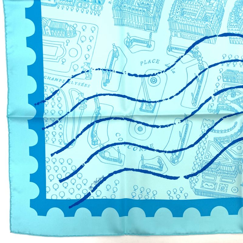 Grade Hermes Carre 90 De Passage A Paris Blue 100% Silk Scarf