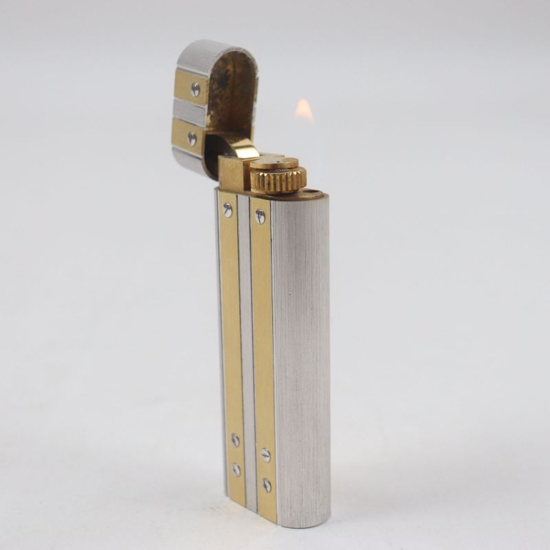 Cartier Santos Oval Hairline Roller Gas Lighter Silver Gold Swiss Made Men's