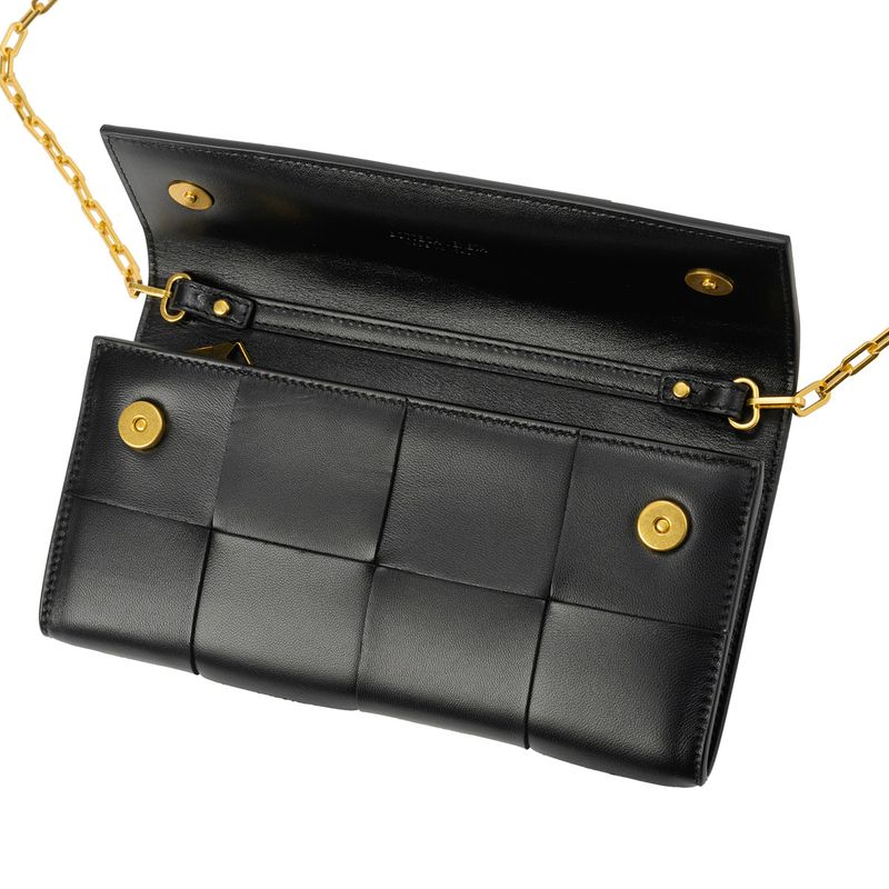 Bottega Veneta Long Wallet Leather Chain Wallet Nero