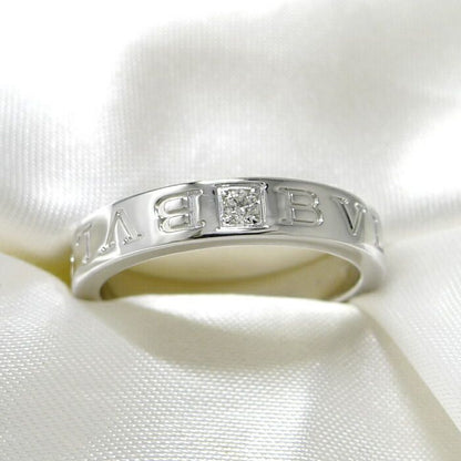 Bvlgari Ring Double Logo Bvlgari 750wg 18K White Gold White Togo Old Diamond