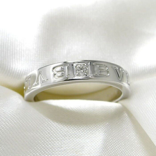 Bvlgari Ring Double Logo Bvlgari 750wg 18K White Gold White Togo Old Diamond