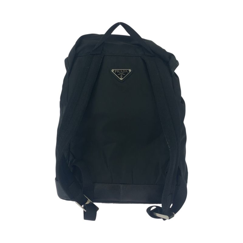 Prada Tessuto Triangle Logo Plate Black Silver Hardware Nylon Backpack Women