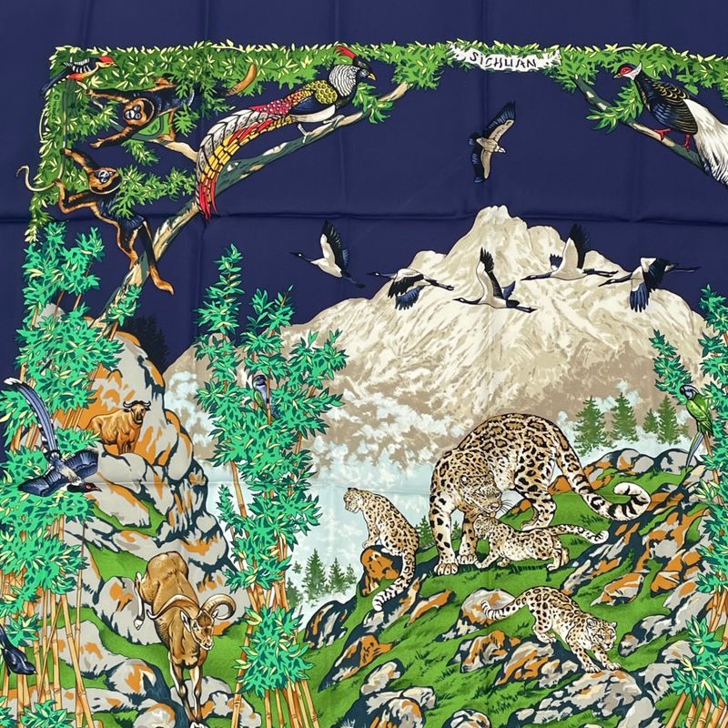 Hermes Carre 90 Scarf Sichuan Navy