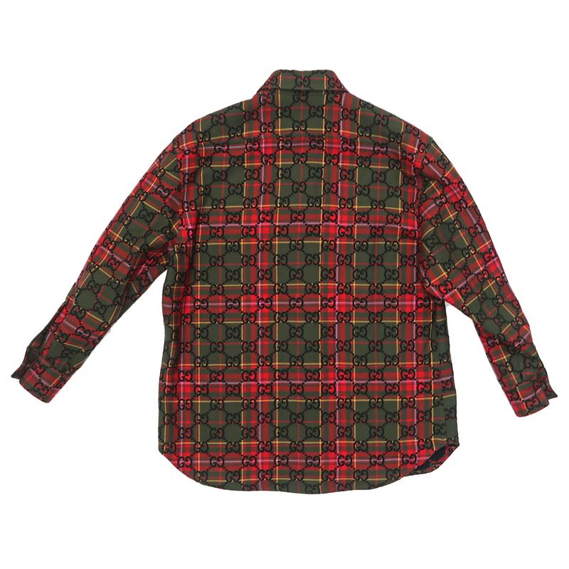 Gucci Wool Check Shirt 721464 GG Pattern 38 Green Long Sleeve Women's