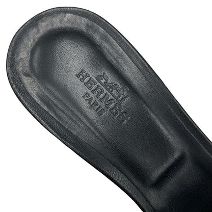 Hermes Oasis Sandals Shoes Leather Fabric Black Multicolor Mules