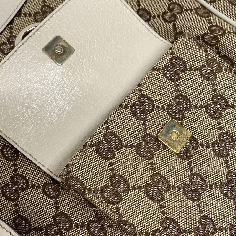 Gucci Shoulder Bag Abby GG Pattern 153025 Beige Dark Brown And Ivory Leather