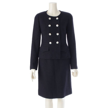 Chanel 97P Wool And Nylon Collarless Jacket Skirt Set-up P07187v05407 Navy 36