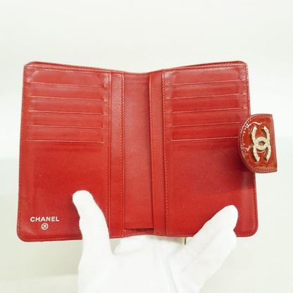 Chanel Wallet Matelasse Brilliant Patent Leather Red Silver Hardware Women