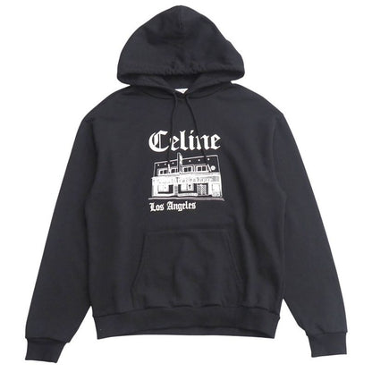 Celine Troubadour Loose Hoodie Size M Flocked Sweatshirt Black 20251020 Ra6195