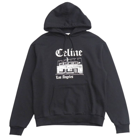 Celine Troubadour Loose Hoodie Size M Flocked Sweatshirt Black 20251020 Ra6195