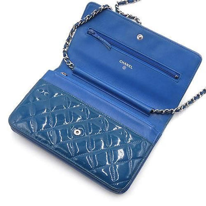 Chanel Matelasse Chain Wallet Enamel Blue Shoulder Bag Silver