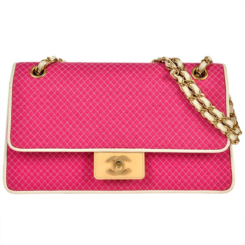 Chanel Micro Quilted Chain Shoulder Bag Jersey Pink Gold Hardware Coco Mark