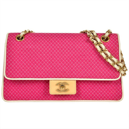 Chanel Micro Quilted Chain Shoulder Bag Jersey Pink Gold Hardware Coco Mark