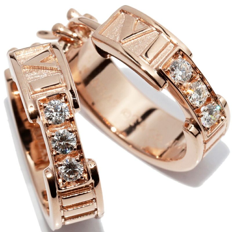 Tiffany & Co Earrings 18K Pink Gold Diamond 6P Atlas Hoop Earrings