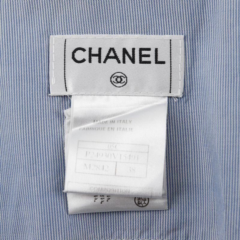 Chanel P24930v15491 Silk Blue Women's Short Sleeve Shirt