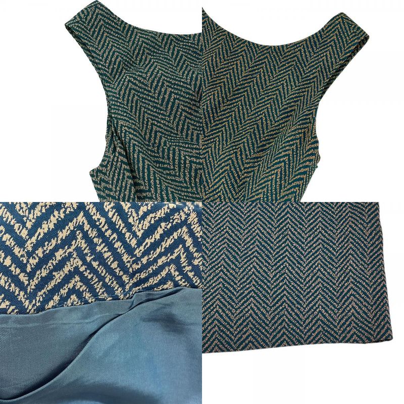 Yves Saint Laurent Ensemble 36 Acetate Rayon Green Beige Dress Jacket Herringbon