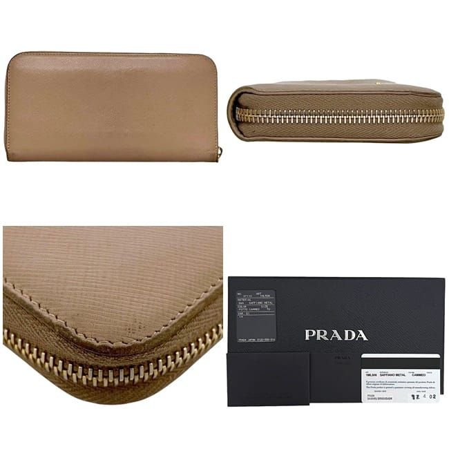 Prada Round Zipper Long Wallet Pink Beige Cammeo 1ml506
