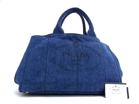 Prada B1872b Canapa Denim Handbag Tote Bag Women's Navy Aw4514
