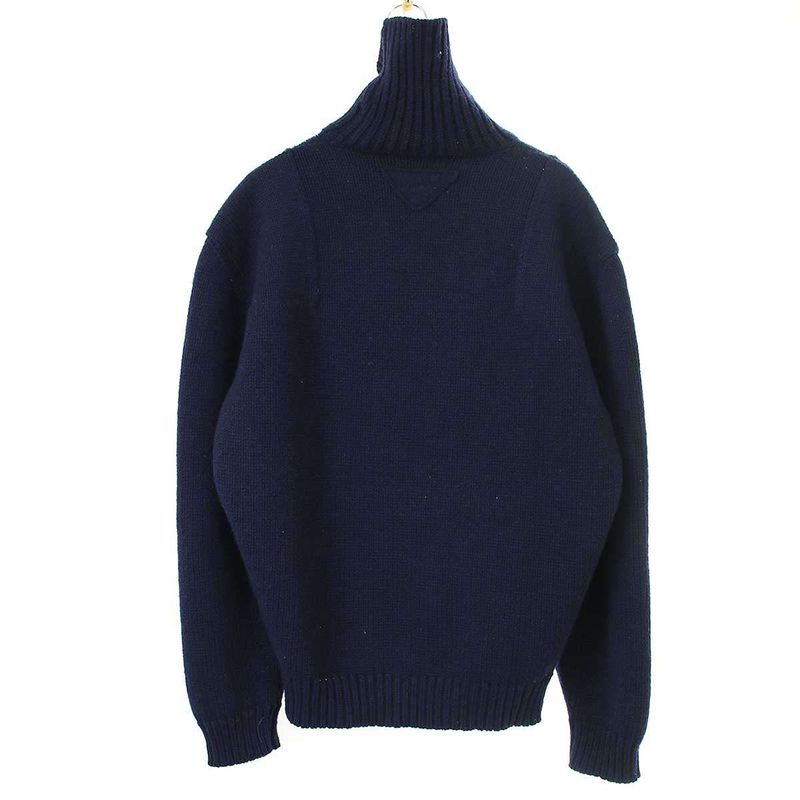 Prada Shetland Turtleneck Wool Knit Sweater Navy 48