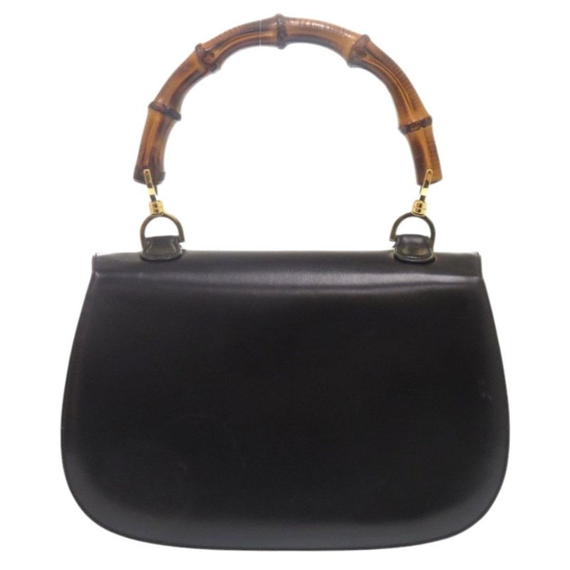 Gucci Bamboo Turnlock Vintage Leather Black Handbag Black 0715 Gucci