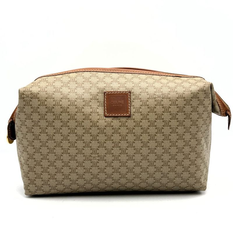 Celine Mc912 Pouch Clutch Bag Large Macadam Beige Brown Pvc/leather Women