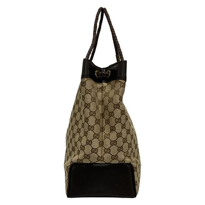 Gucci Tote Bag GG Pattern 109141 Beige And Dark Brown Leather