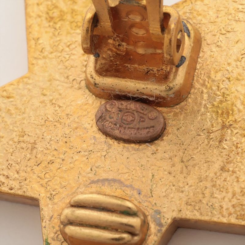 Chanel Coco Mark Star 01P Earrings (one Side Only) GP Black And Gold Made In