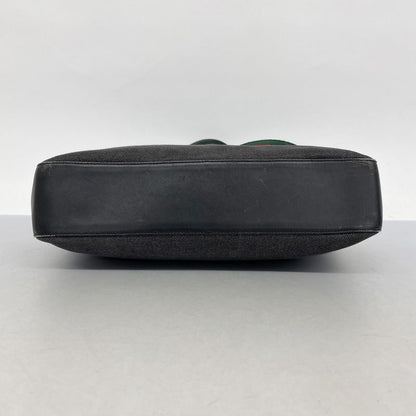 Gucci Tote Bag Sherry Line 73983 Denim Black Silver Hardware Women's