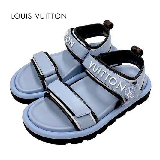 Louis Vuitton Pool Pillow Line Sandals Shoes Leather Blue Black White Unused
