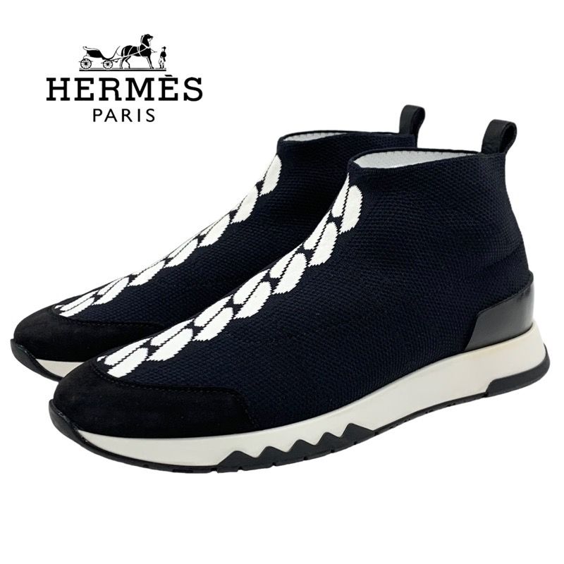 Hermes Volo Sneakers Shoes Socks Sneakers Knit Black White