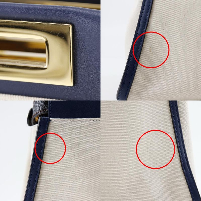 Fendi Peekaboo 2WAY Shoulder 8bn290 Canvas And Calf White/navy Blue Ladies